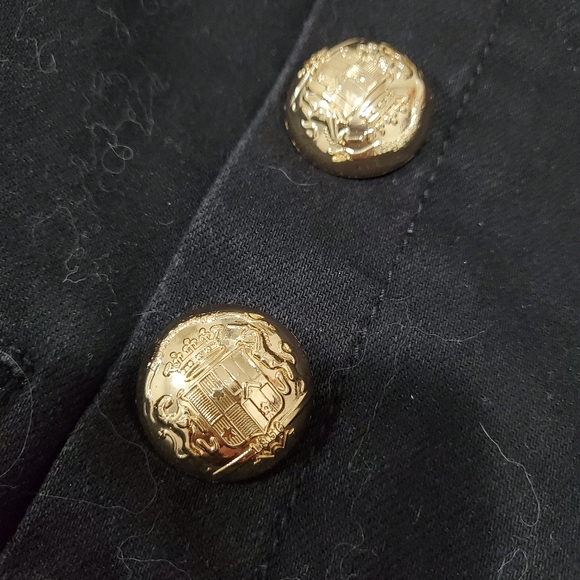 High Waist Black Denim Shorts with Gold Buttons - Picture 2 of 4